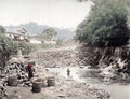 Nakajima Nikko Japan Village Life River Waterfall Barrels Vtg. Photo 19thC.
