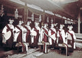 Japan Miko Temple Maidens Group Traditional Costume Shrine Vtg. Photo 19thC.