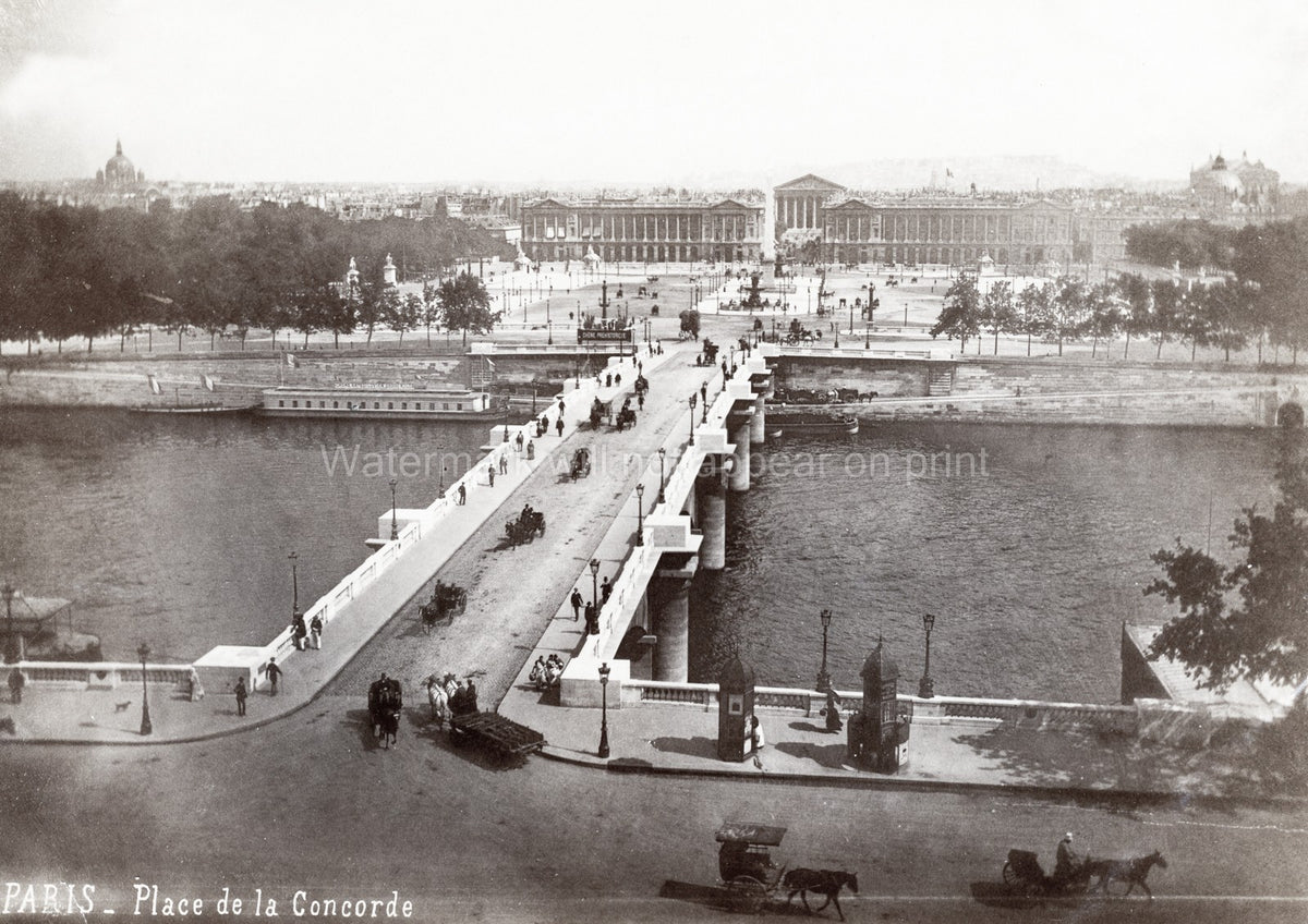 Paris Place de la Concorde River Seine Bridge Cityscape Vtg. Photo 19thC.