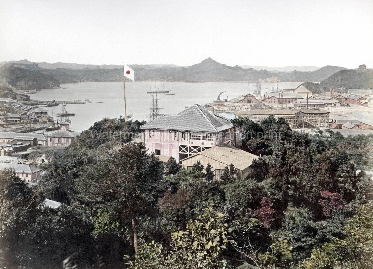 Nagasaki Japan Harbour View Shipyard Ships Bay Coastal Vtg. Photo 19thC.