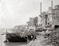 Varanasi Benares River Ganges Ghats Boats Mosque Cityscape Vtg. Photo 19thC.