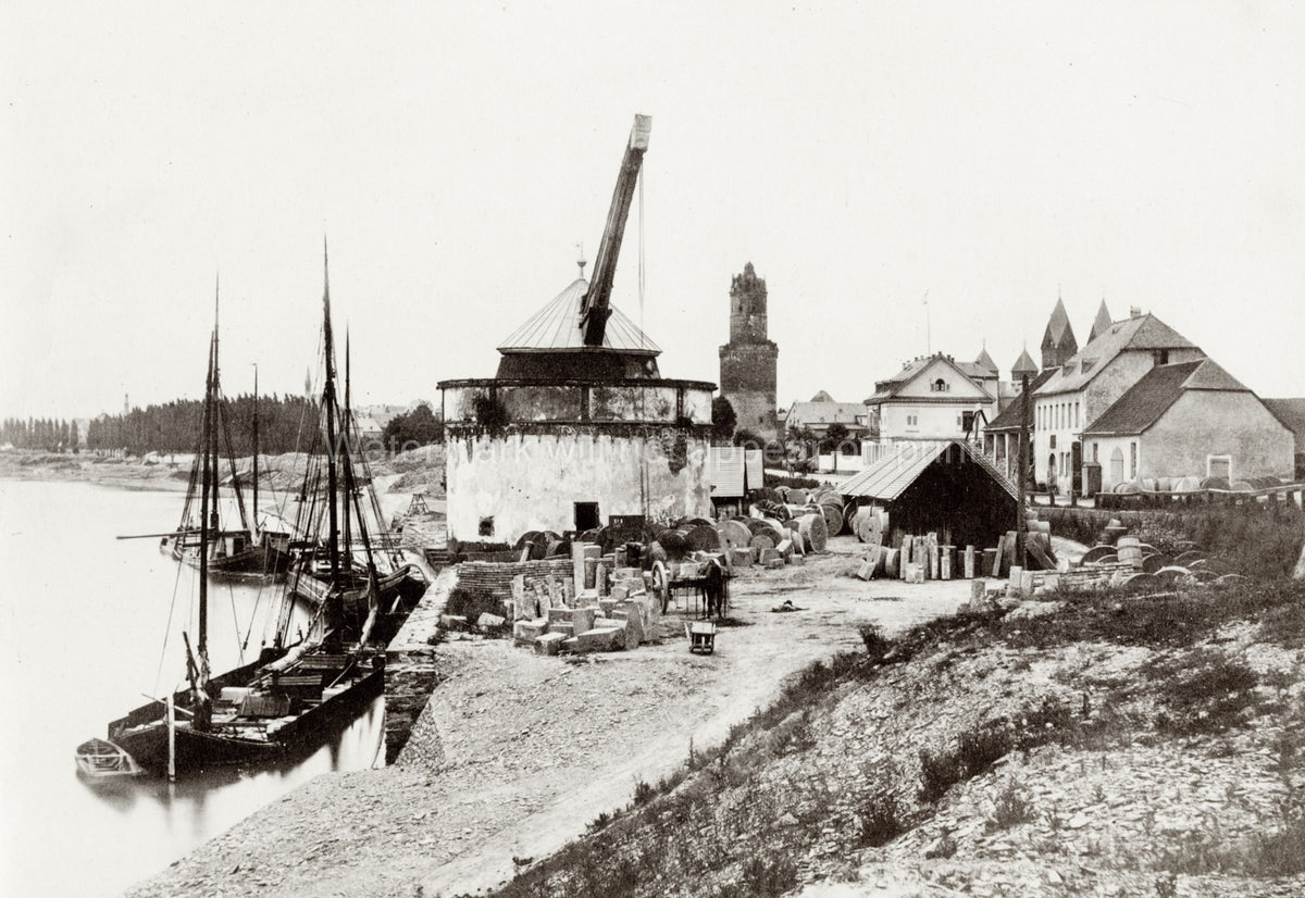 Trier Germany Alter Krahnen Moselle River Boats Stonemason Vtg. Photo 19thC.
