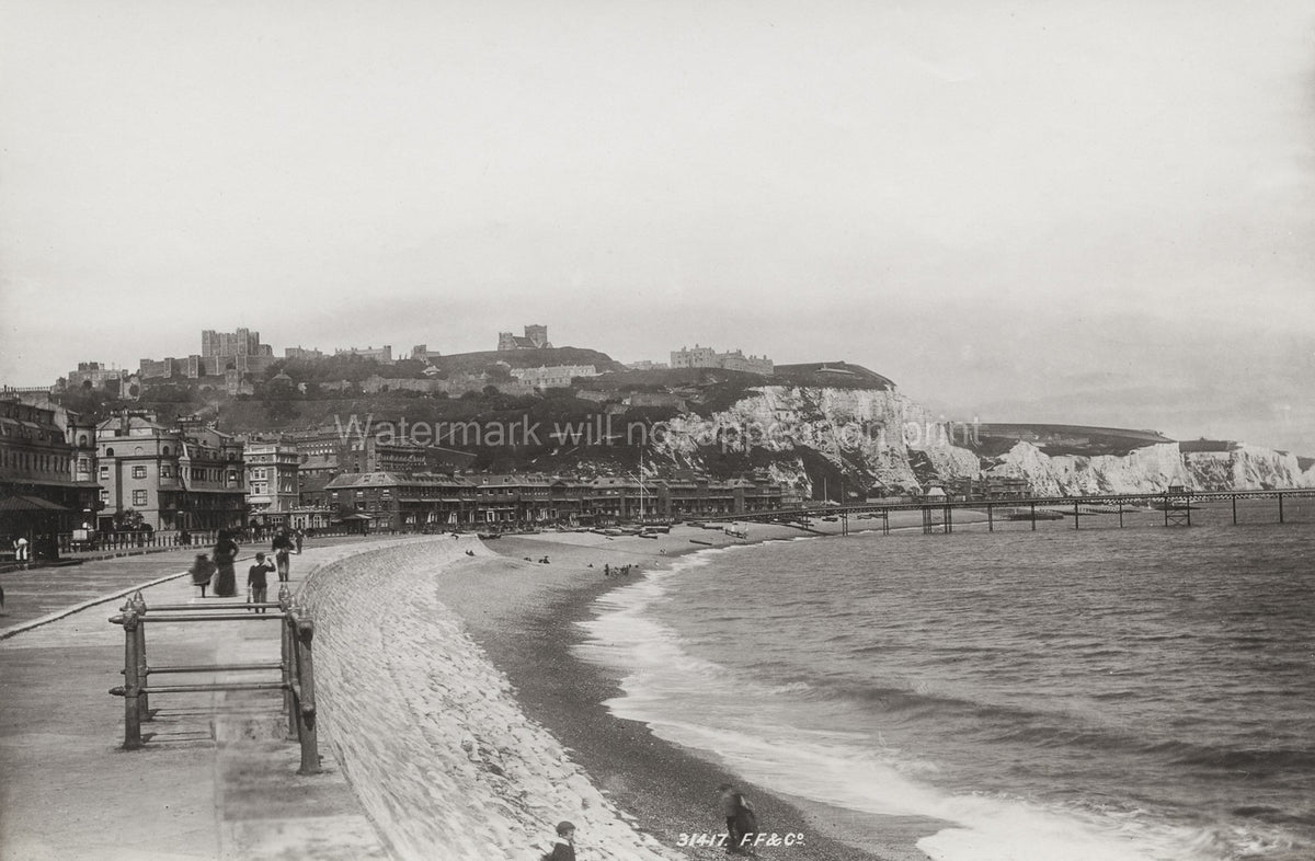 Dover Kent Foreland Esplanade White Cliffs Castle Seascape Vtg. Photo 19thC.