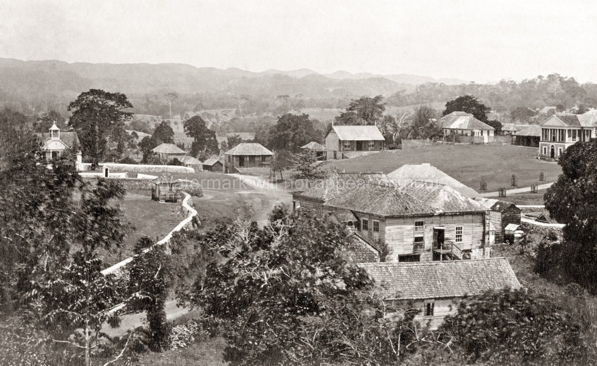 Mandeville Jamaica Village Buildings Church Hills West Indies Vtg. Photo 19thC.