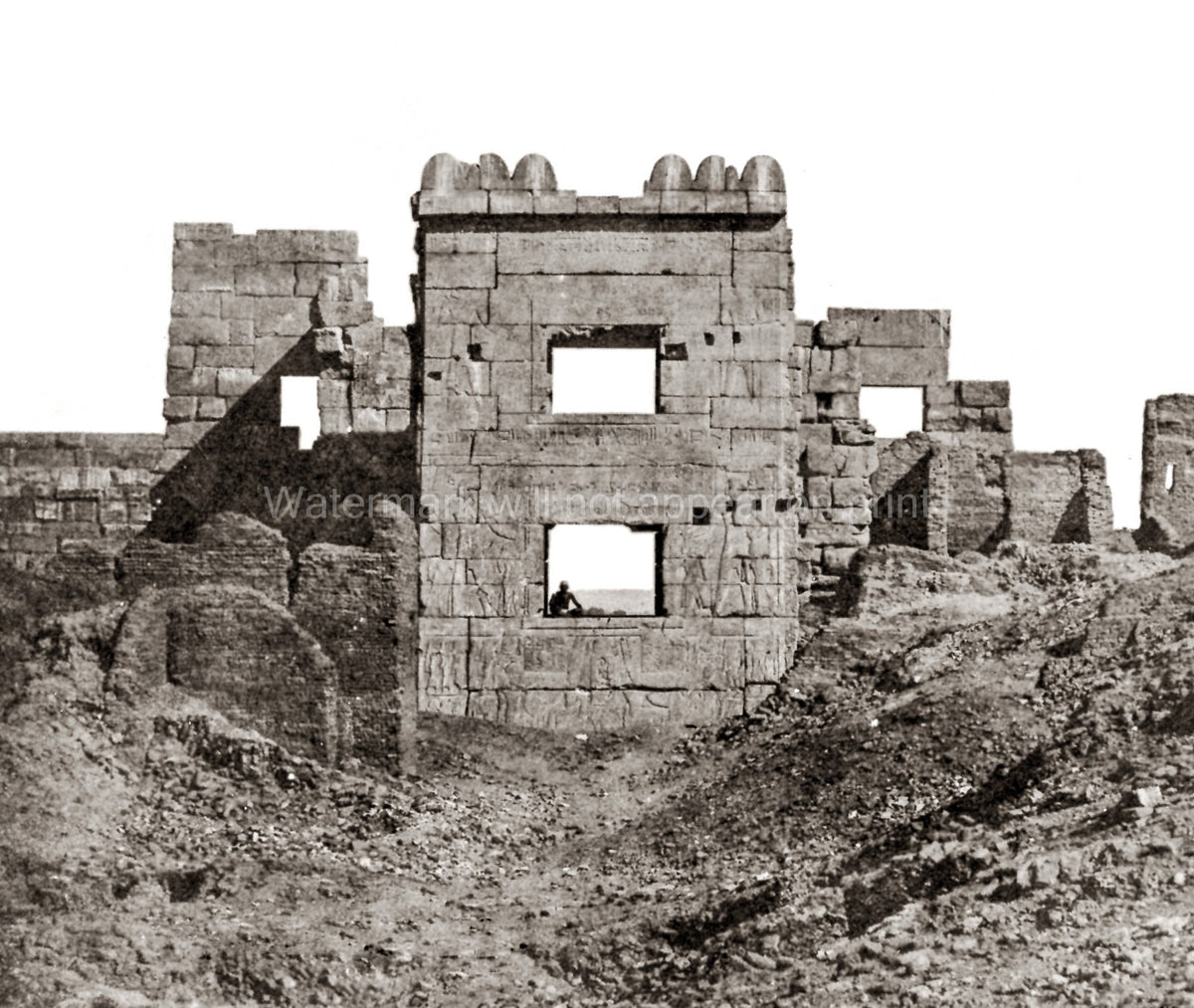 Medinet Abu Egypt Ancient Temple Ruins Hieroglyphs Vtg. Photo 19thC.