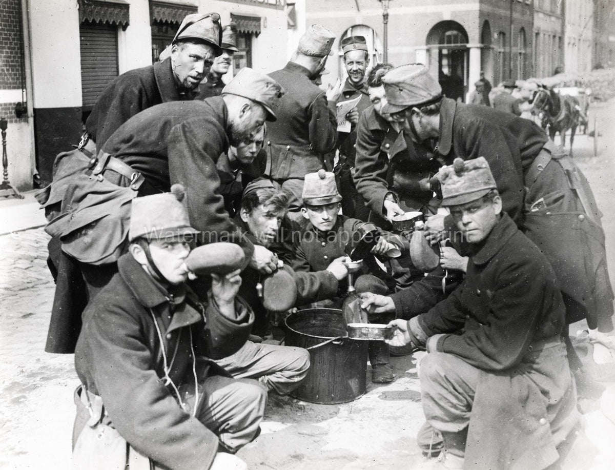 WW1 Belgian Soldiers Military Uniforms Coffee Break Village Vtg. Photo