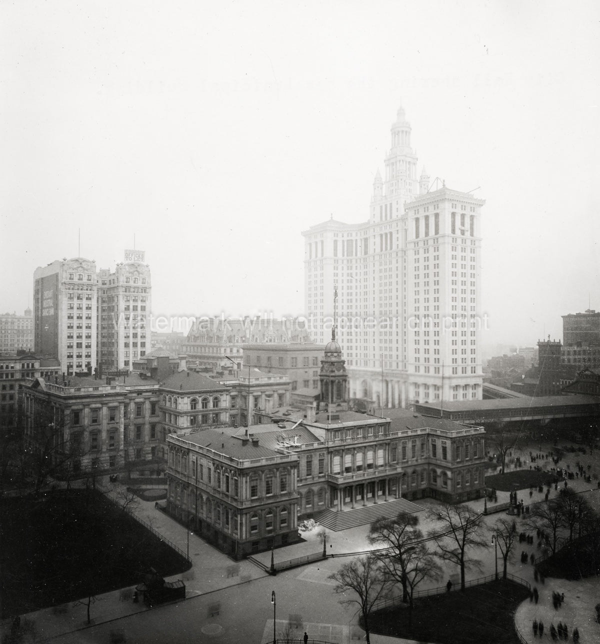 New York City Hall Manhattan Municipal Building Aerial View Vtg. Photo 20thC.
