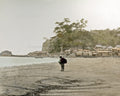 Beach Enoshima Fujisawa Japan Lone Figure Coastal Village Vtg. Photo 19thC.