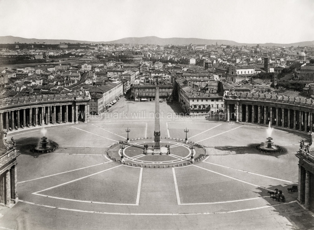 St. Peter's Square Vatican Rome Cityscape Obelisk Fountains Vtg. Photo 19thC.