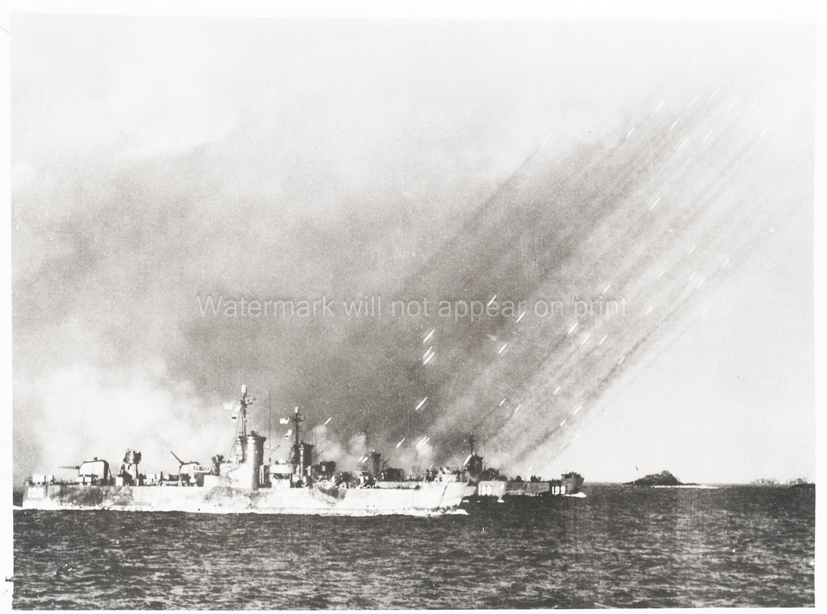 World War II Navy Ship Pacific Destroyer Battle Rockets Vtg. Photo WW2