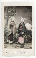 Japan 2 Women Traditional Country Clothing Kimono Headwear Vtg. Photo 19thC.