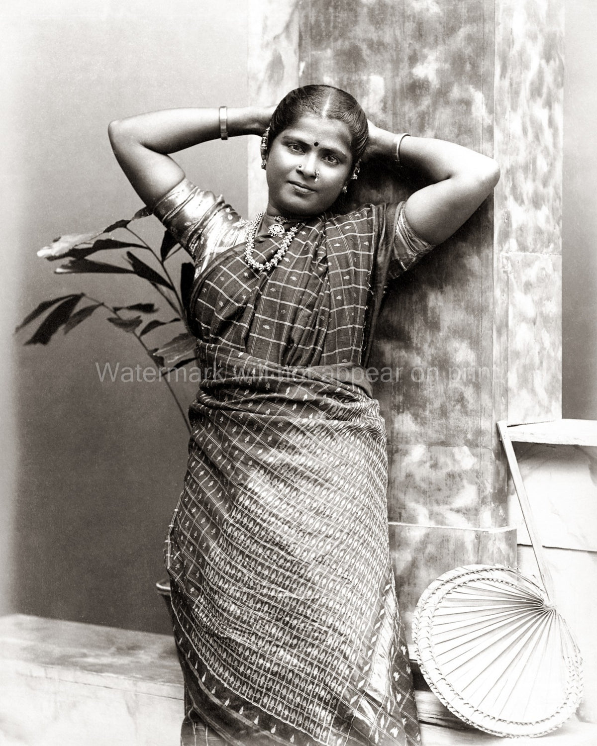 Ceylon Sri Lanka Girl Sari Traditional Dress Jewelry Portrait Vtg. Photo 19thC.