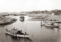 India River Traffic Boats Men Workers Waterfront Cargo Vtg. Photo 19thC.