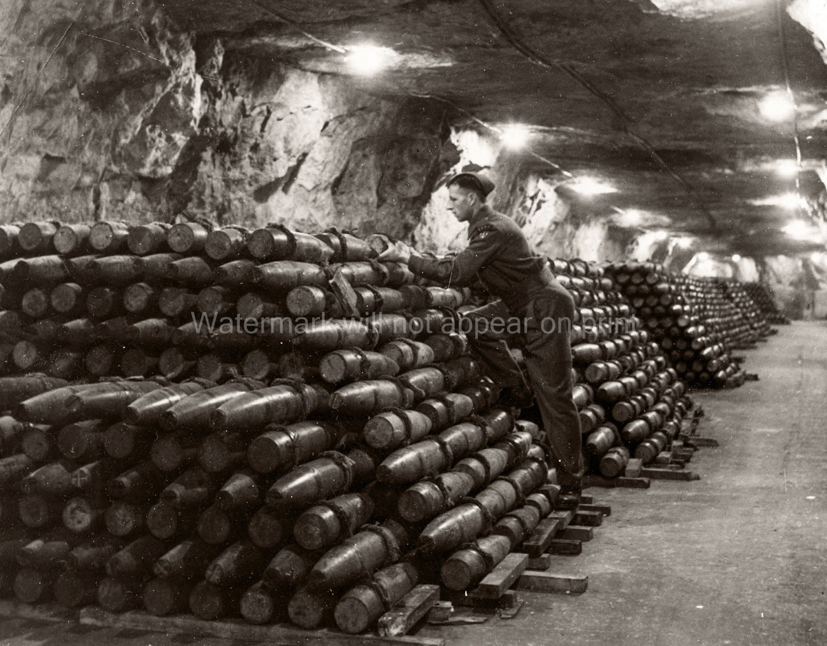 World War II WWII Shell Store Soldier Ammunition Bunker Military Vtg. Photo WW2