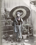 Japanese Woman Winter Costume Kimono Umbrella Parasol Portrait Vtg. Photo 19thC.