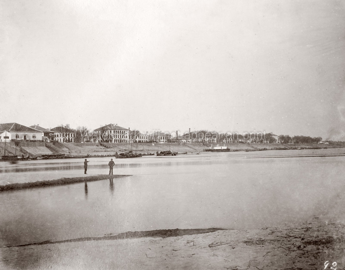 Hankow Wuhan China Yangtze River Waterfront Cityscape Boats Vtg. Photo 19thC.
