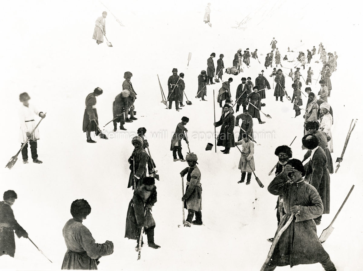Caucasus Georgia Tiflis Men Clearing Snow Military Road Vtg. Photo 19thC.
