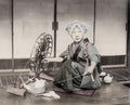 Japanese Woman Spinning Thread Kimono Artisan Textile Craft Vtg. Photo 19thC.