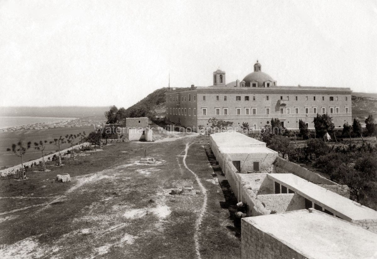 Convent Mount Carmel Israel Monastery Hillside Coastal View Vtg. Photo 19thC.