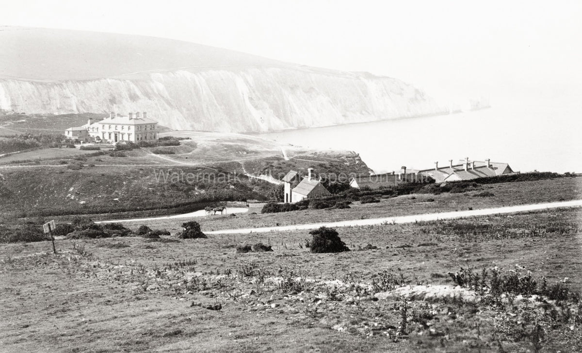 Alum Bay Isle Wight England Coastal Landscape Cliffs Hotel Vtg. Photo 19thC.