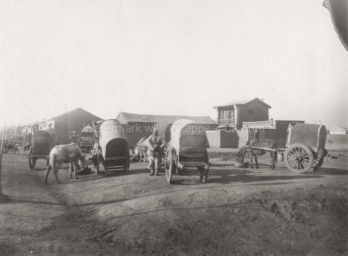 China Transport Carts Military Convoy Soldiers Horses Wagons Vtg. Photo 19thC.