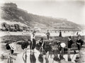 Scarborough Beach Children Playing Shovels Nets Resort Vtg. Photo 19thC.