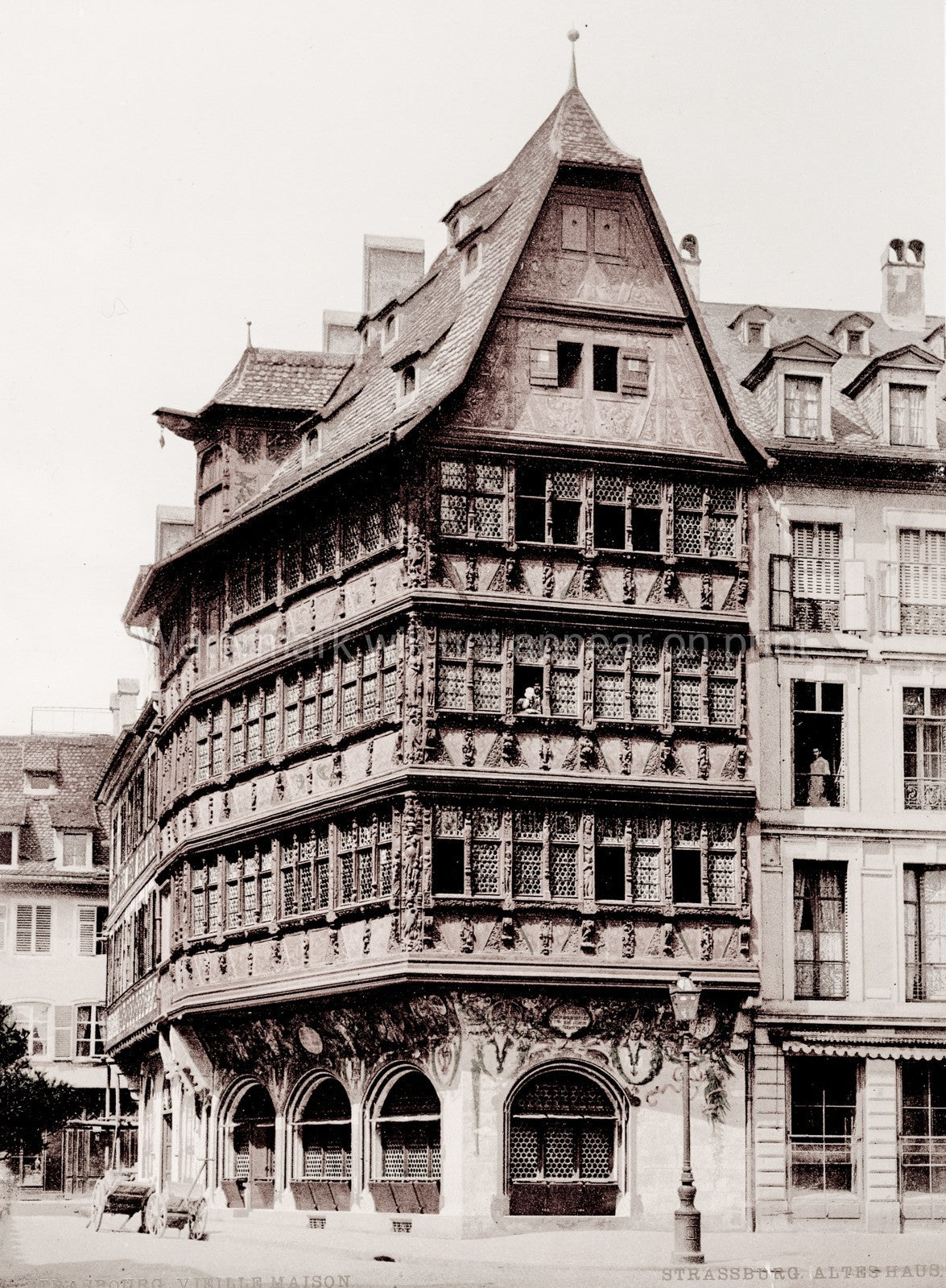 Strasbourg France Old Wooden House Maison Kammerzell Facade Vtg. Photo 19thC.