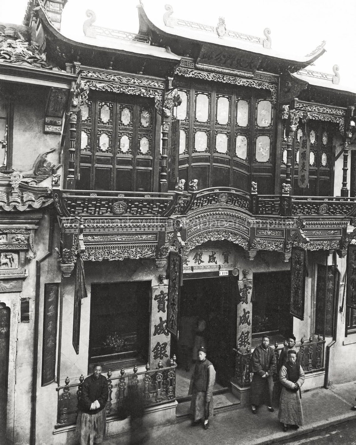 Shanghai China Shop Front Ornate Facade Architecture Street Vtg. Photo 19thC.