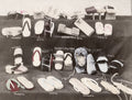 Japanese Shoe Types Display Geta Zori Sandals Footwear Vtg. Photo 19thC.
