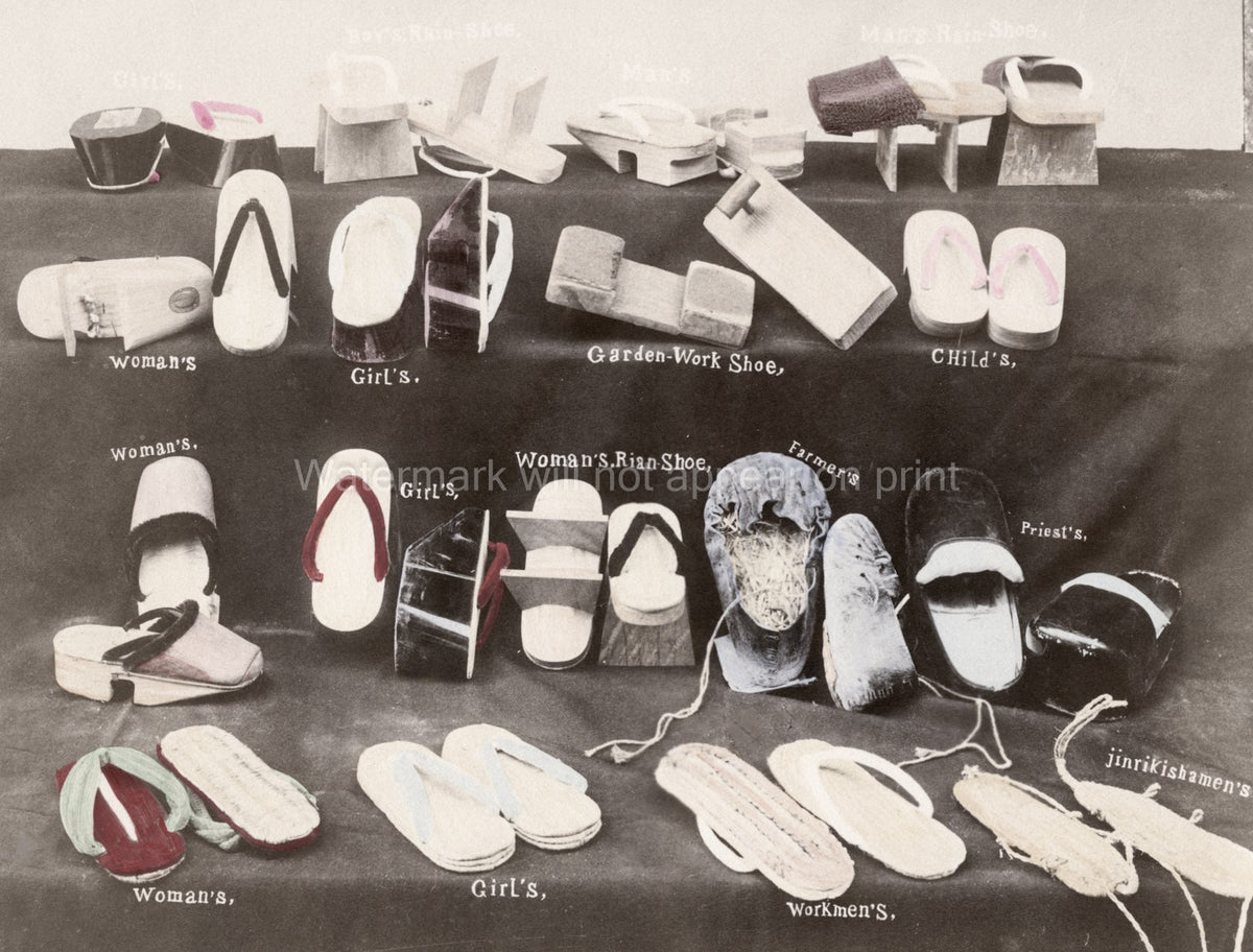 Japanese Shoe Types Display Geta Zori Sandals Footwear Vtg. Photo 19thC.