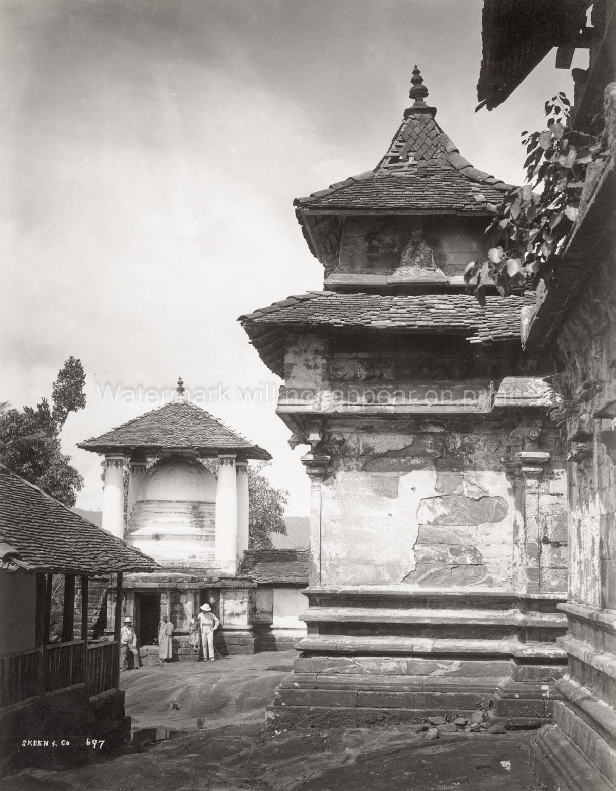 Temple Ceylon Sri Lanka Kandyan Architecture Stupa Courtyard Vtg. Photo 19thC.