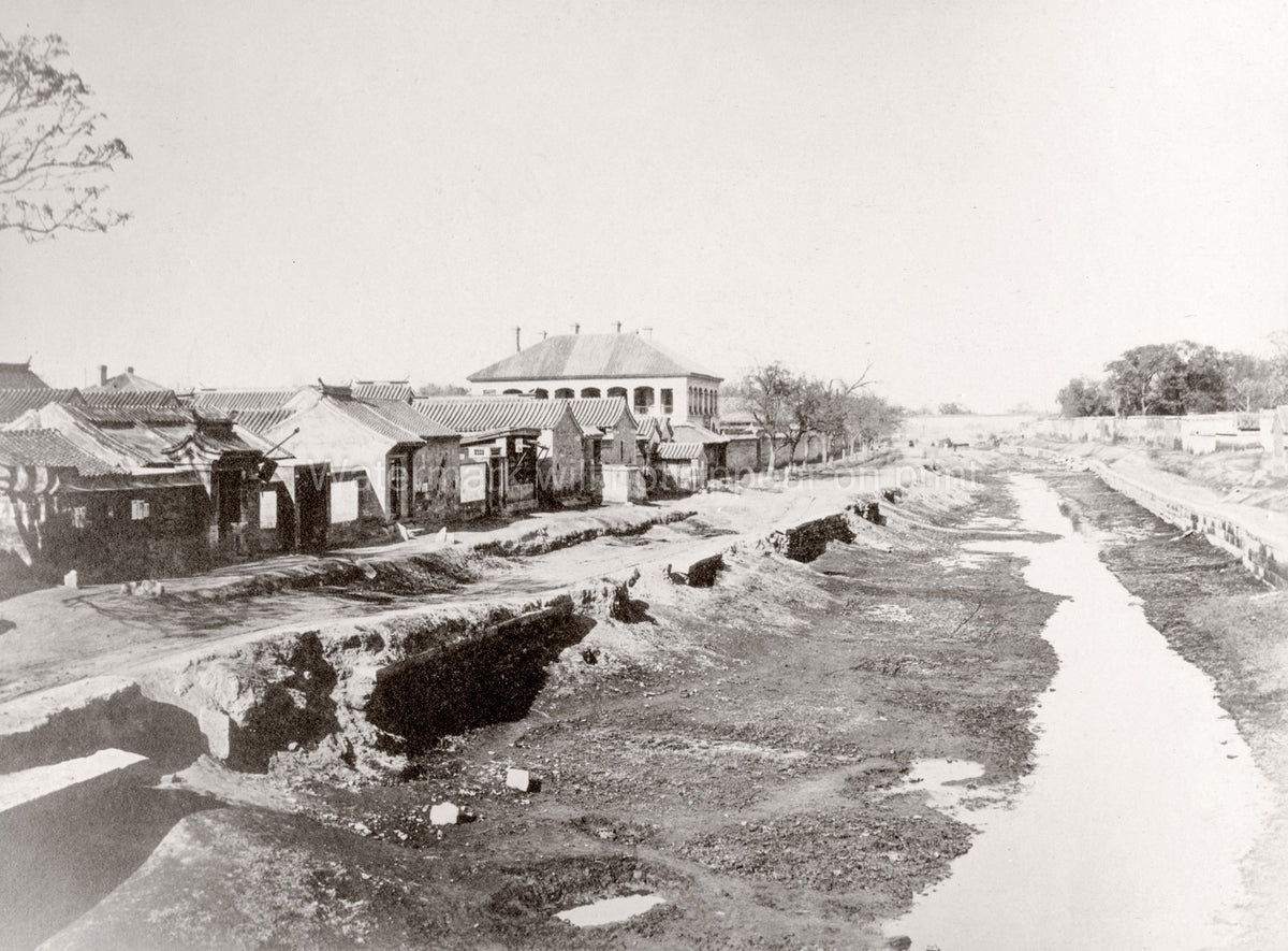 Peking Beijing China Street Scene Canal Traditional Buildings Vtg. Photo 19thC.