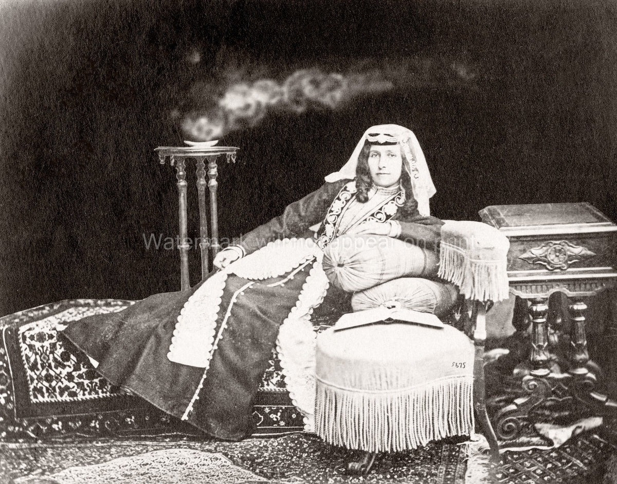 Caucasus Georgia Georgian Woman Traditional Costume Headdress Vtg. Photo 19thC.