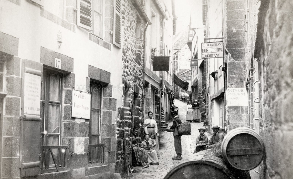 Mont St. Michel Normandy France Cobblestone Street Shops Vtg. Photo 19thC.