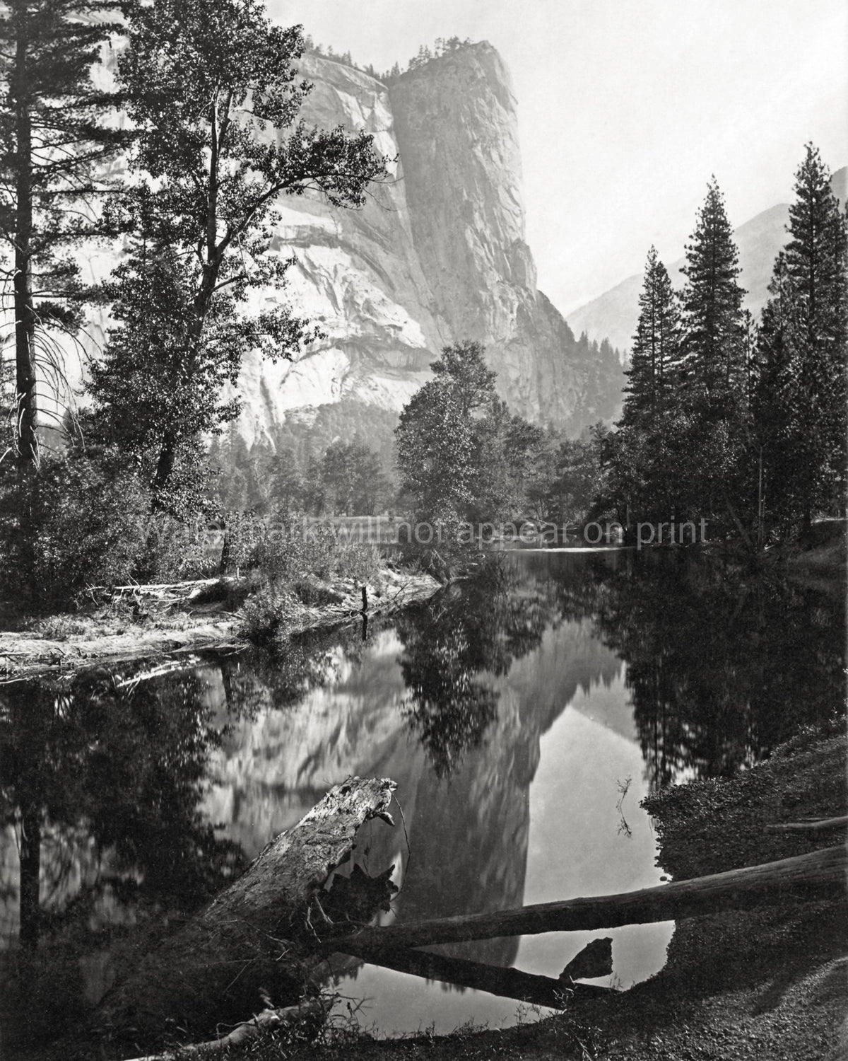 Washington Column Yosemite California River Reflection Vtg. Photo 19thC.
