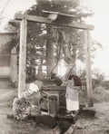 Japanese Girls Drawing Water Buckets Kimono Rural Vtg. Photo 19thC.
