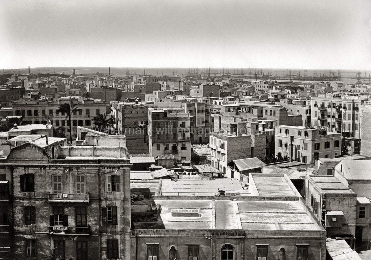 Alexandria Egypt European Quarter Cityscape Rooftops Harbor Vtg. Photo 19thC.