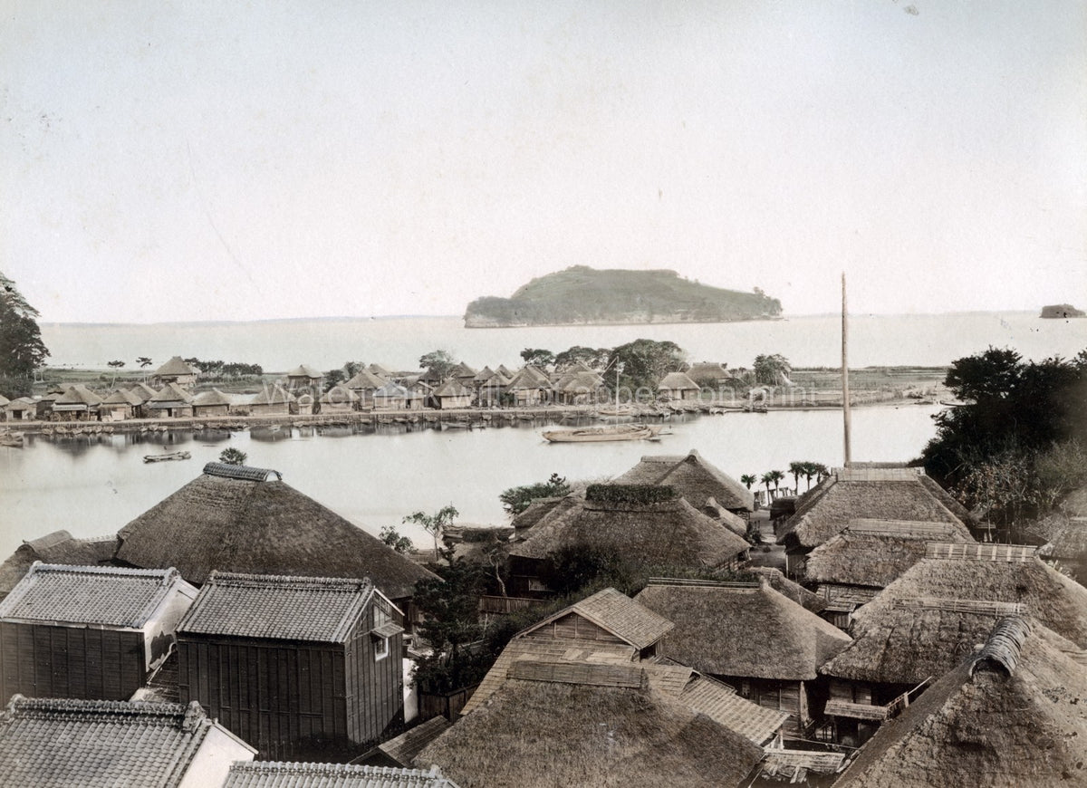 Nojima Kanazawa Japan Shore Coastal Village Thatched Roofs Vtg. Photo 19thC.