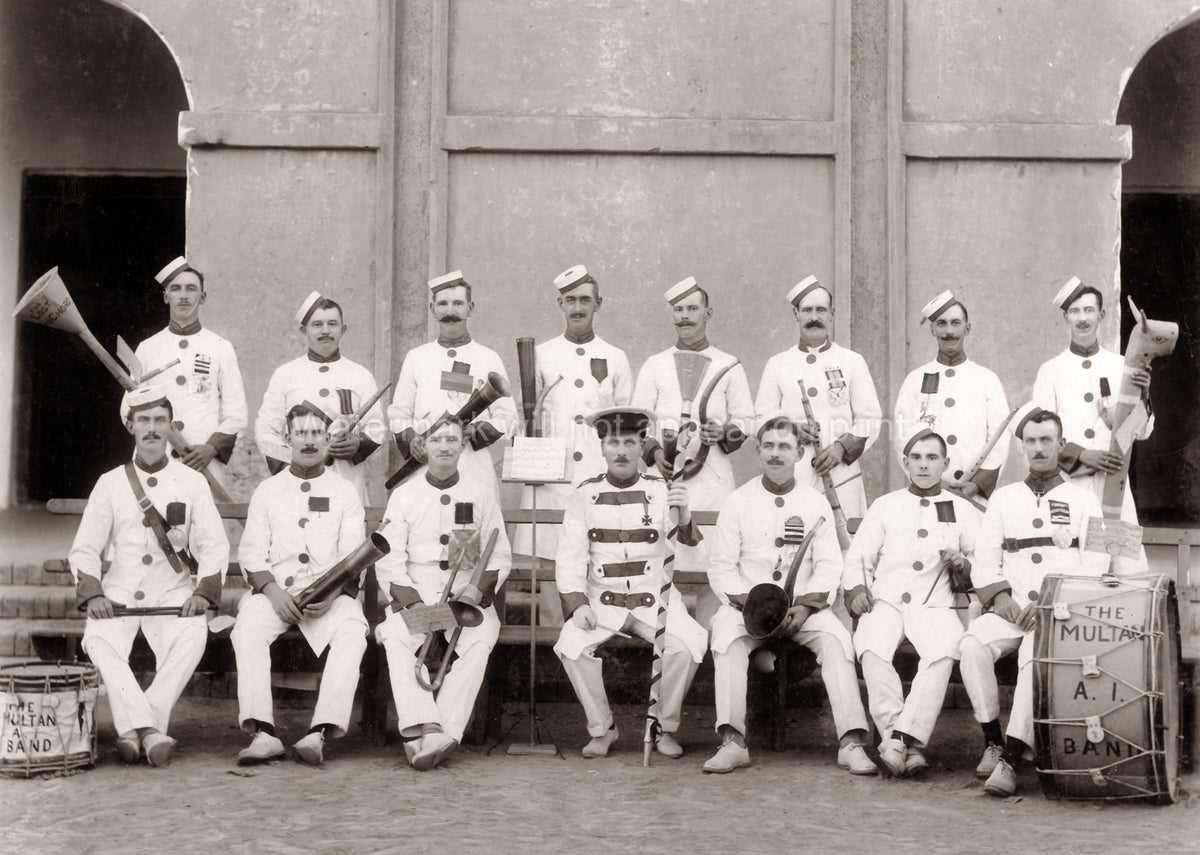 Multan Pakistan British Army Band Military Musicians Vtg. Photo 19thC.