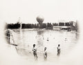 Antwerp Belgium Bathers Swimming Pool Hot Air Balloon Swimmers Vtg. Photo 19thC.