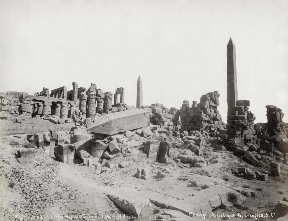 Egypt Karnak Hatshepsut Fallen Obelisk Temple Ruins Vtg. Photo Late 19thC.