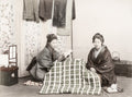 Japanese Women Reading Book Kimono Kotatsu Table Home Life Vtg. Photo 19thC.