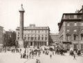 Rome Piazza Colonna Column Pedestrians Street Scene Carriages Vtg. Photo 19thC.