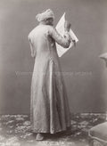 Indian Man Reading Letter Turban Striped Robe Traditional Garb Vtg. Photo 19thC.