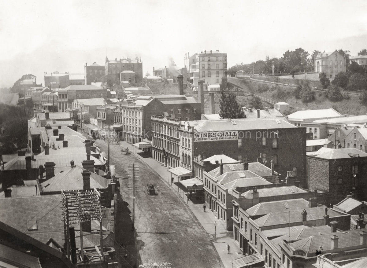 Auckland NZ Winks Hall Street Scene Rooftops Architecture Vtg. Photo 19thC.