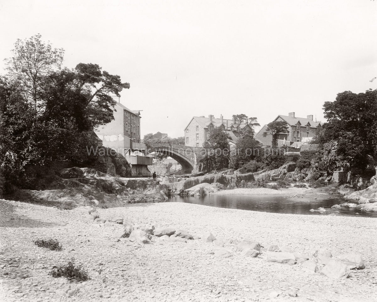 Rhyader Wales Bridge River Wye Townscape Buildings Landscape Vtg. Photo 19thC.