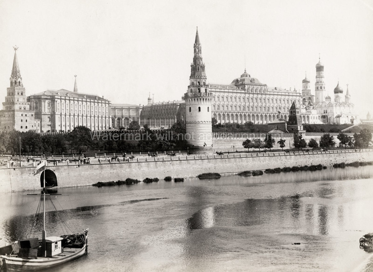 Moscow Kremlin View River Towers Palace Russia Vtg. Photo 19thC.