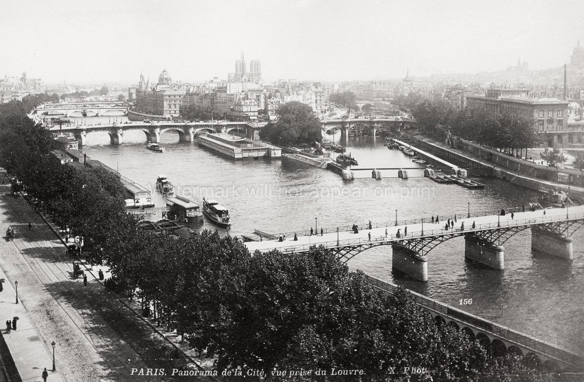 Paris Panorama River Seine le de la Cit Notre Dame Bridges Vtg. Photo 19thC.