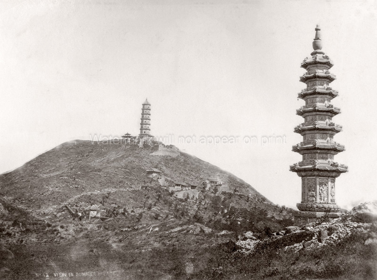 Beijing Summer Palace Jade Spring Hill Pagodas Temples China Vtg. Photo 19thC.