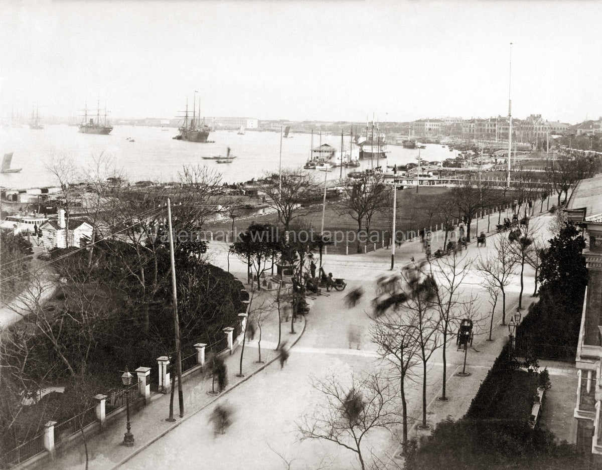 Shanghai China Bund Harbour Ships Waterfront Street Scene Vtg. Photo 19thC.